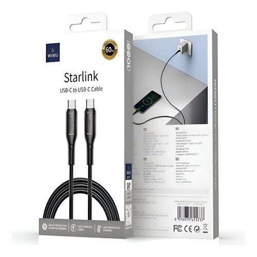 Cabo Starlink Usb-c X Usb-c 60w 100cm Preto - Wiwu