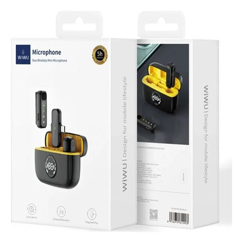 Mini Microfone Lapela Universal 2/1 Bateria 300mah Wiwu Preto